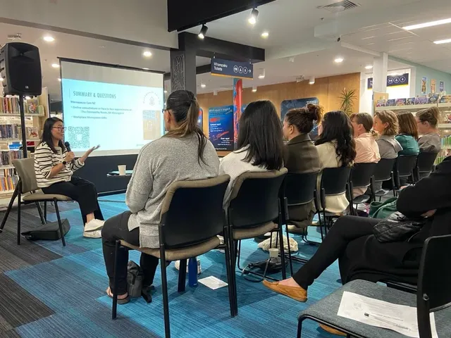 Workplace menopause seminar led by Dr Wai Tze Cheng Dr Wai Tze Cheng speaking to an audience during a workplace menopause seminar